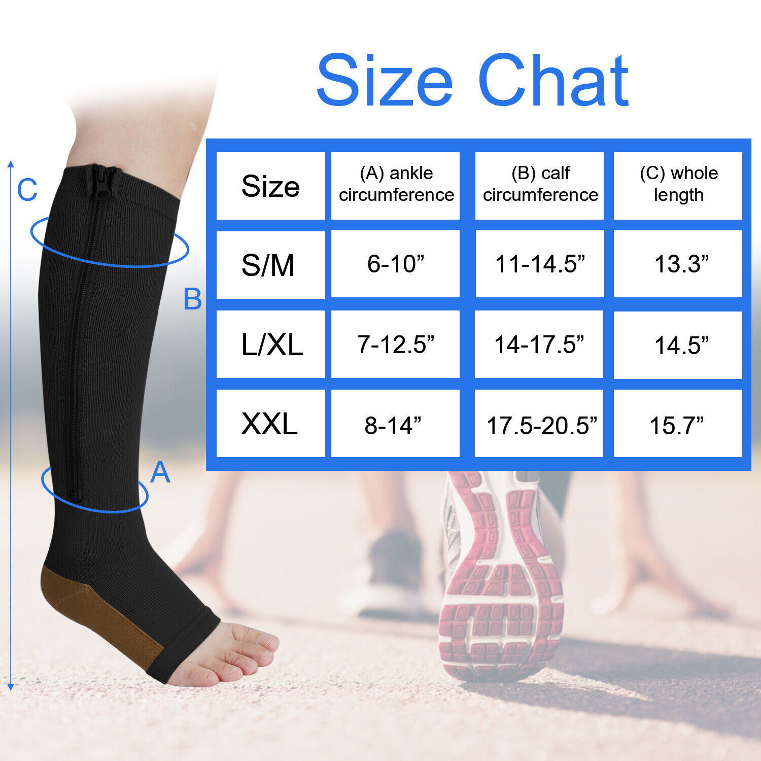 Zip Up Closed Toe Compression Zipper Socks Calf Support Stockings Women Men US
