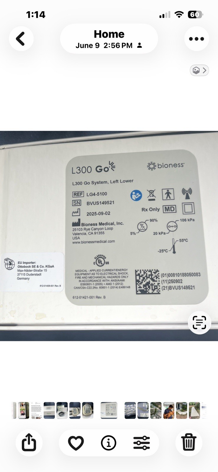 Bioness L300 Go Left Leg Electrical Stimulation Brace System LG4-5100