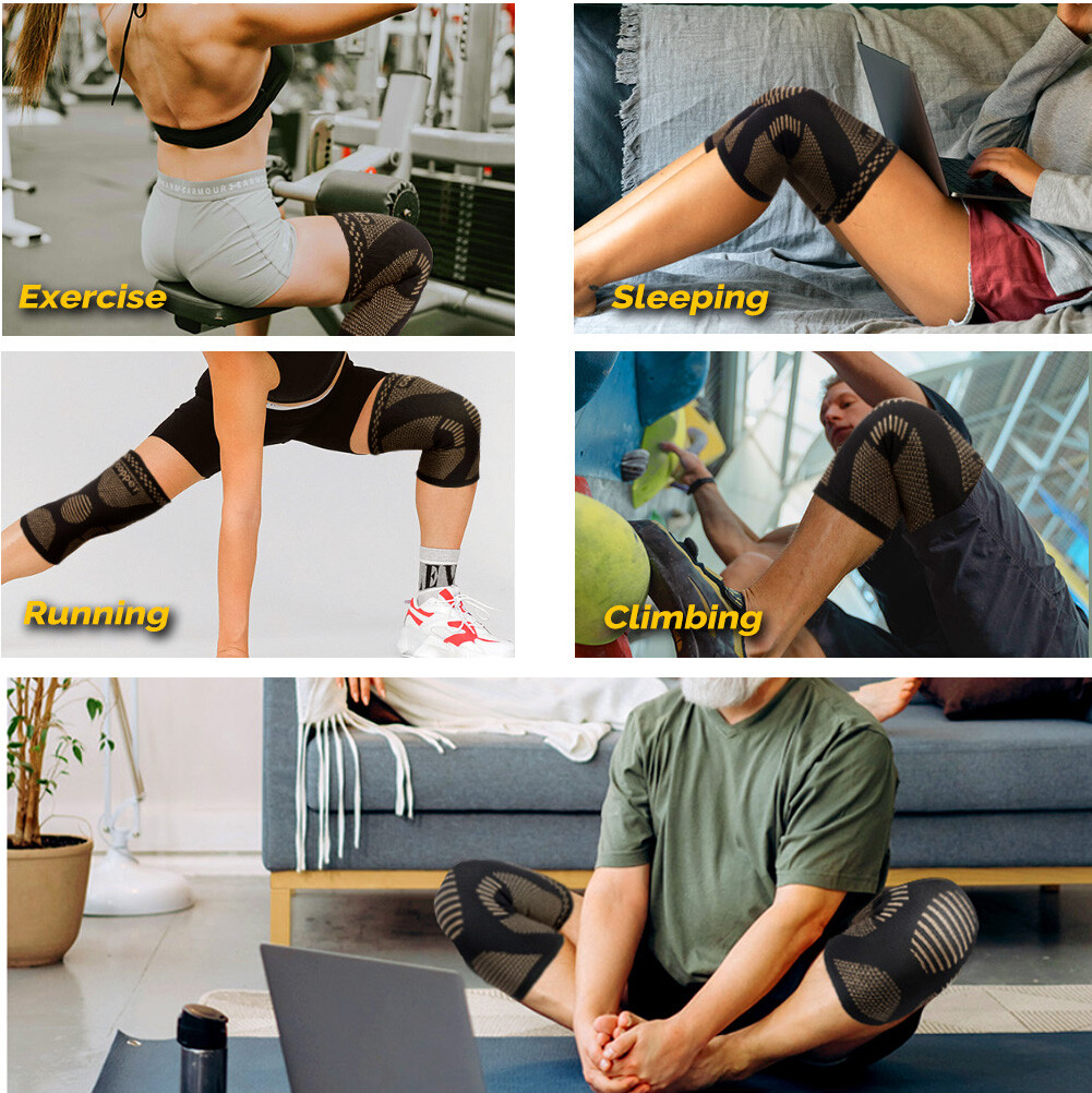 Copper Knee Brace Compression Sleeves Support Sport Joint Injury Pain Arthritis