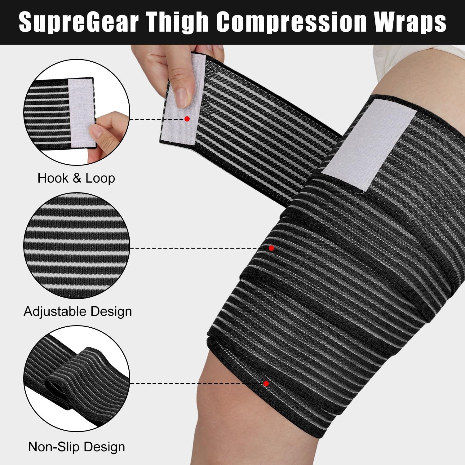 Versatile Compression Wraps for Legs – Adjusts for Men and Women, Black, 2 Pcs