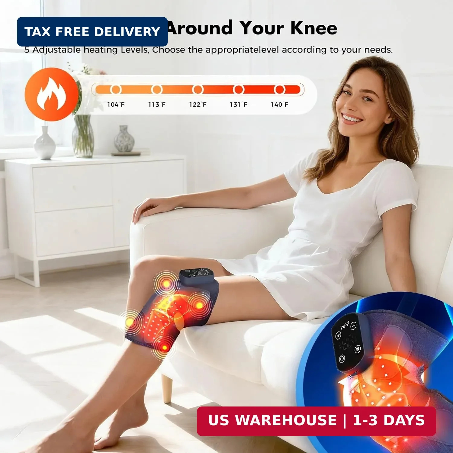 Red Light Therapy & Vibration Massage Knee Brace: Wireless Rechargeable, with 66