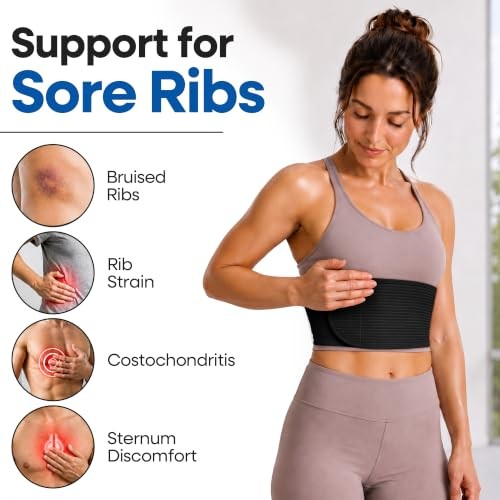 Rib Brace for Men and Women – Rib Wrap, Rib Belt and L/XL (37″ to 48″) Black
