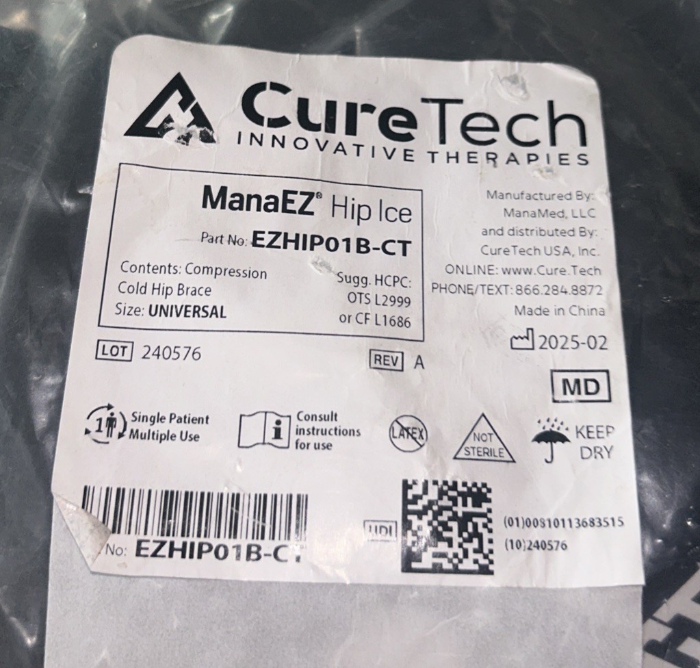 CureTech ~ Cryo ROM ~ Cold Hip Brace ~ ManaEZ Hip Ice ~ EZHIP01B-CT ~ L1686 ~New