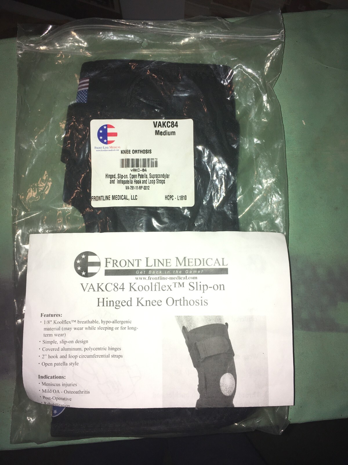 New Front Line Koolflex VAKC 84 Knee Hinged Knee Brace Medium pull-up black ACL