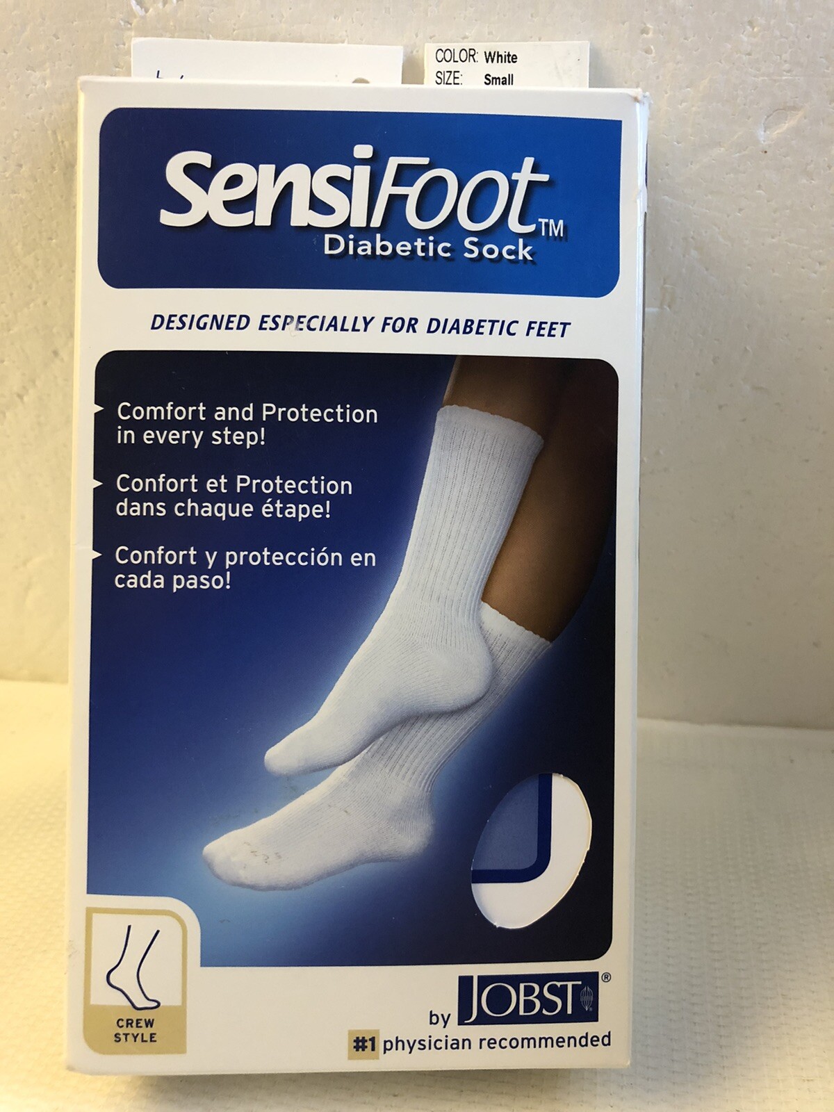 SENSIFOOT DIABETIC SOCK White size SMALL crew 7 9 Woman Men 6 8 Jobst 110836 NEW