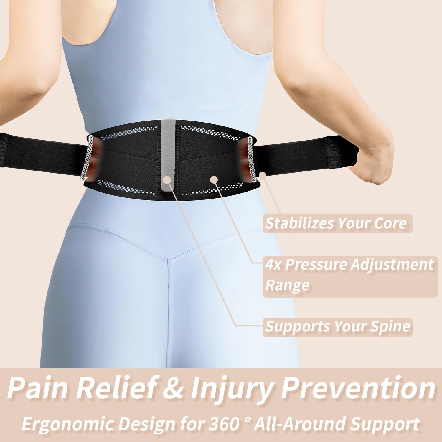 Slim Narrow Back Brace for Lower Back Pain Relief, Lightweight Adjustable Suppor