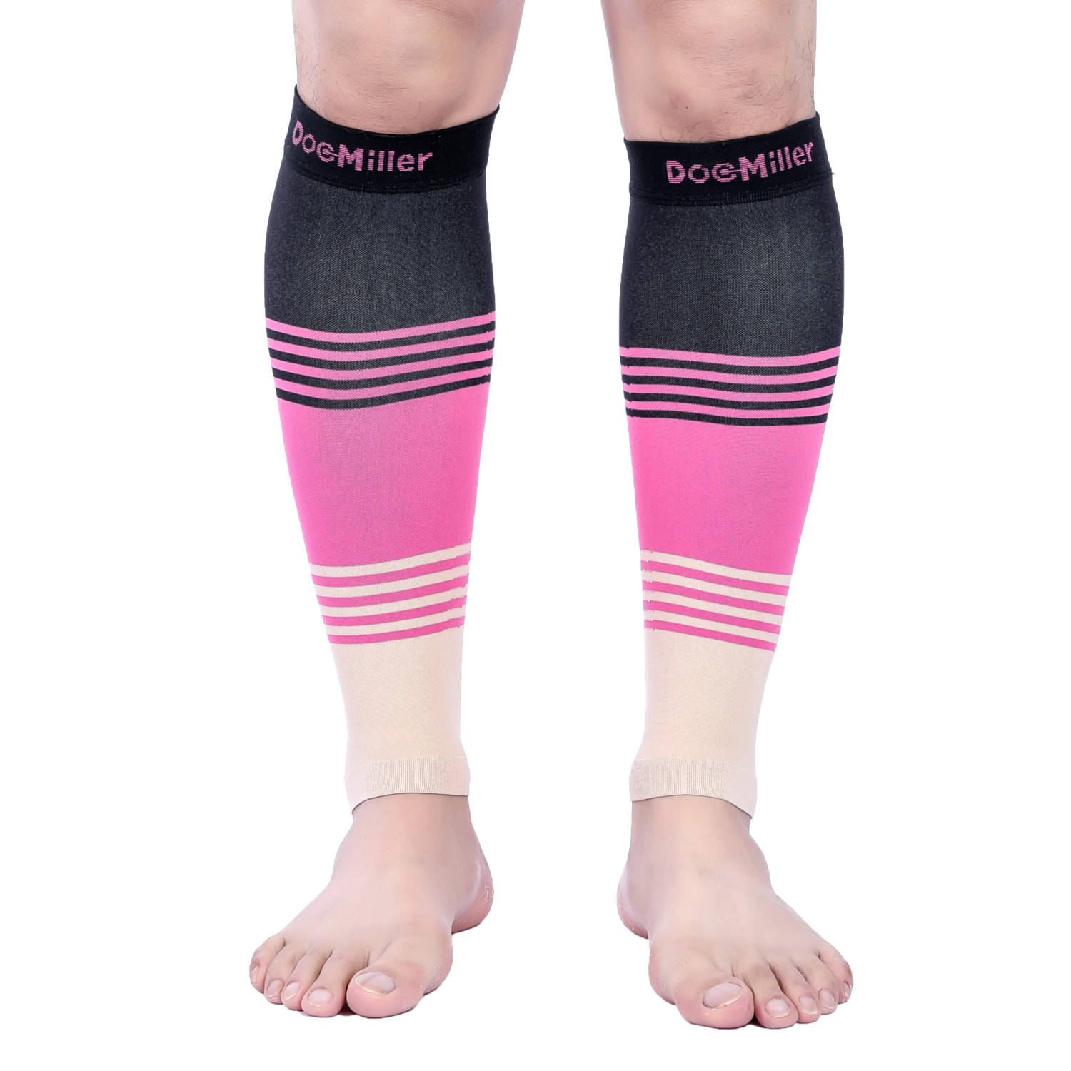 Doc Miller Calf Compression Sleeve 1Pair 20-30mmHg Varicose Veins BLACK/PINK/TAN