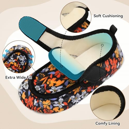 Womens Mens Slippers Diabetic House Slippers for 5.5-6.5 Women/4-5 Men Foral