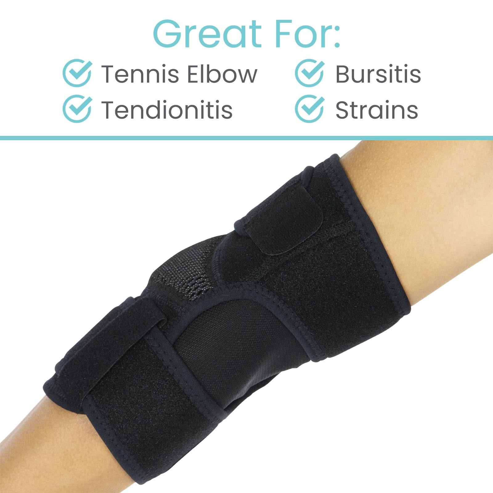 Vive Elbow Brace – Tennis Compression Sleeve – Wrap for Standard, Black