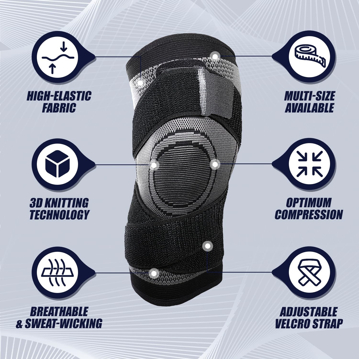 Knee Compression Sleeve Adjustable Brace with Side Stabilizer and Gel Pad XL