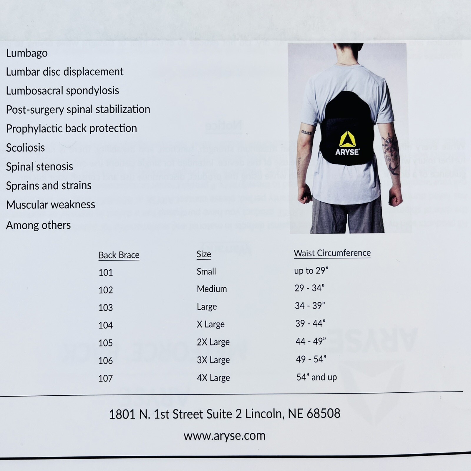 Aryse Metforce Compressive Back Brace AY 37/50-103 Adjustable Waist Large New