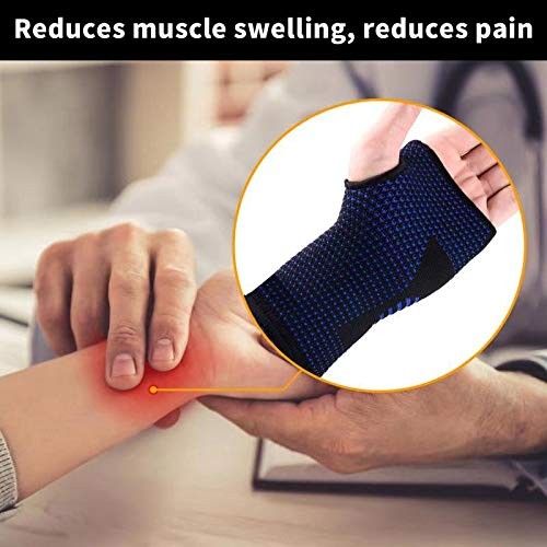 ABYON Wrist Compression Sleeves (Pair) for Carpal Tunnel and Pain Small, Blue