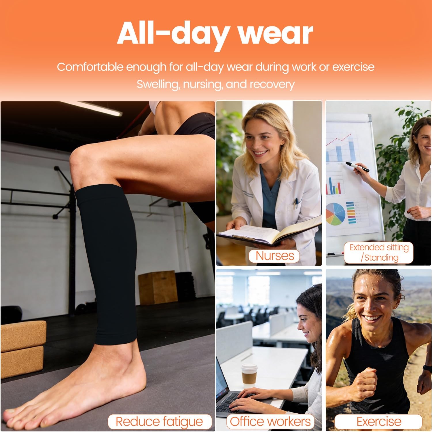 BSERA Black Large Calf Compression Sleeve 2 Pair