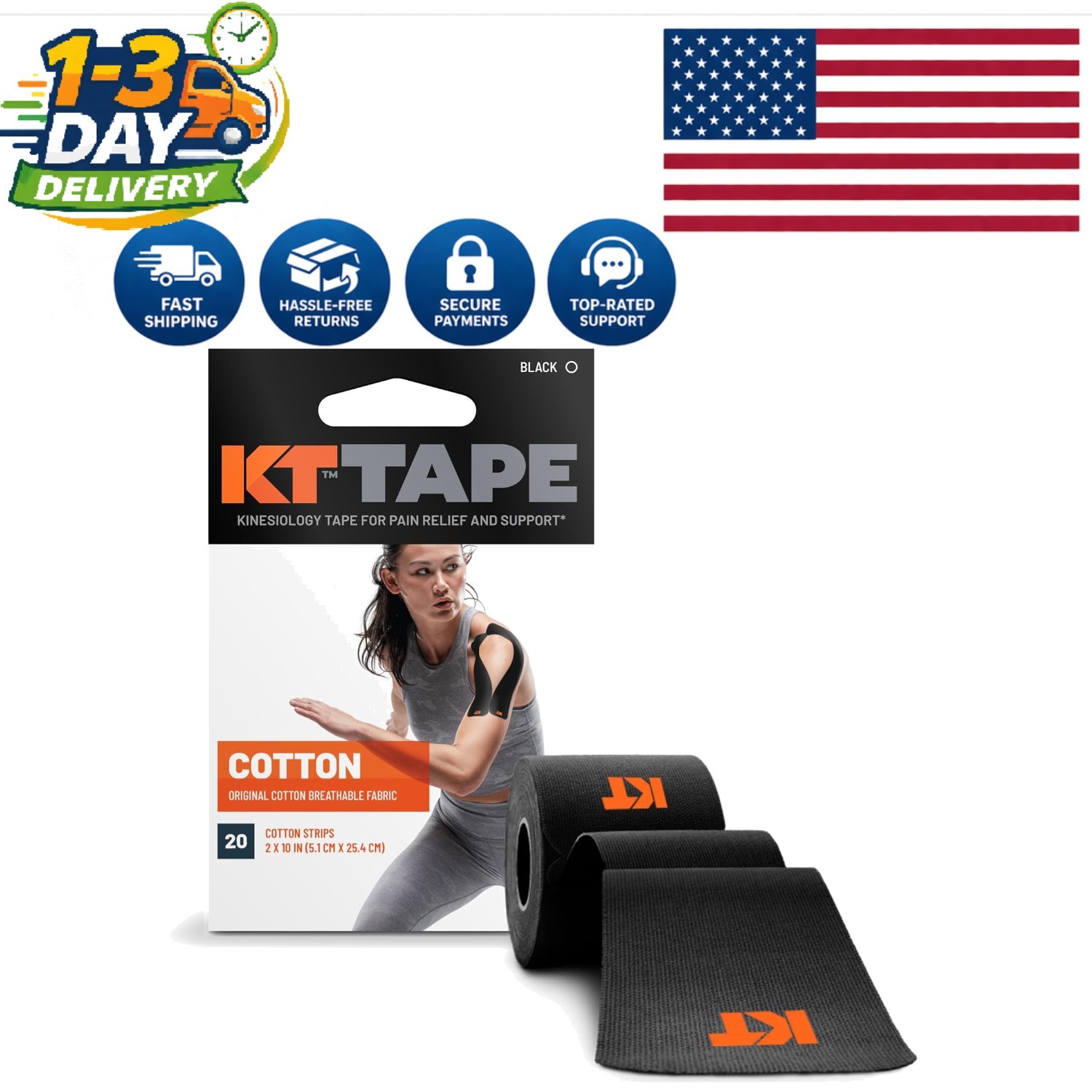 Professional Grade Kinesiology Tape for Joint Support – 20 Count Precut Strips