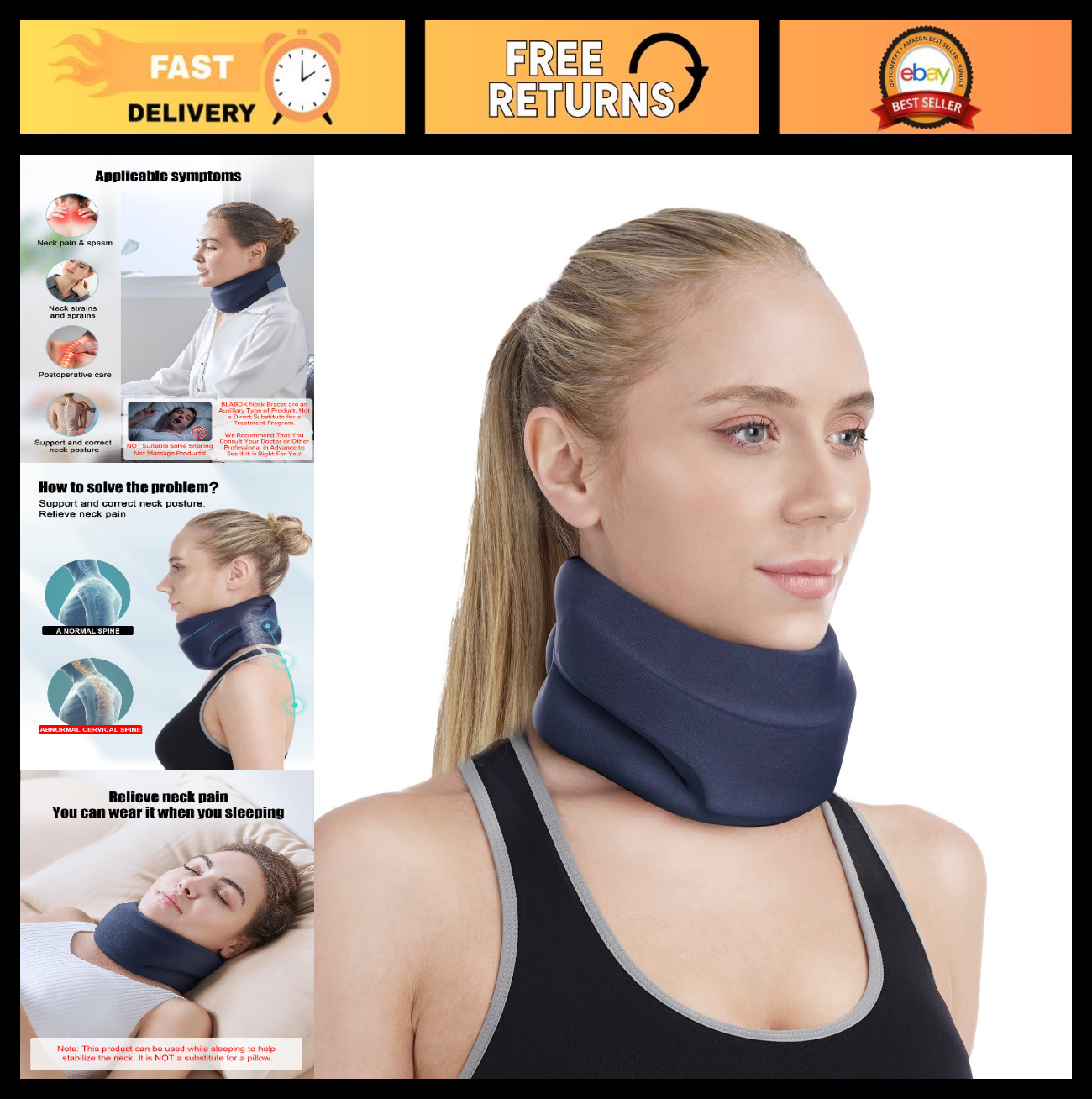 Cervical Neck Brace for Pain Relief – Soft Foam Support Collar for Sleeping, Med