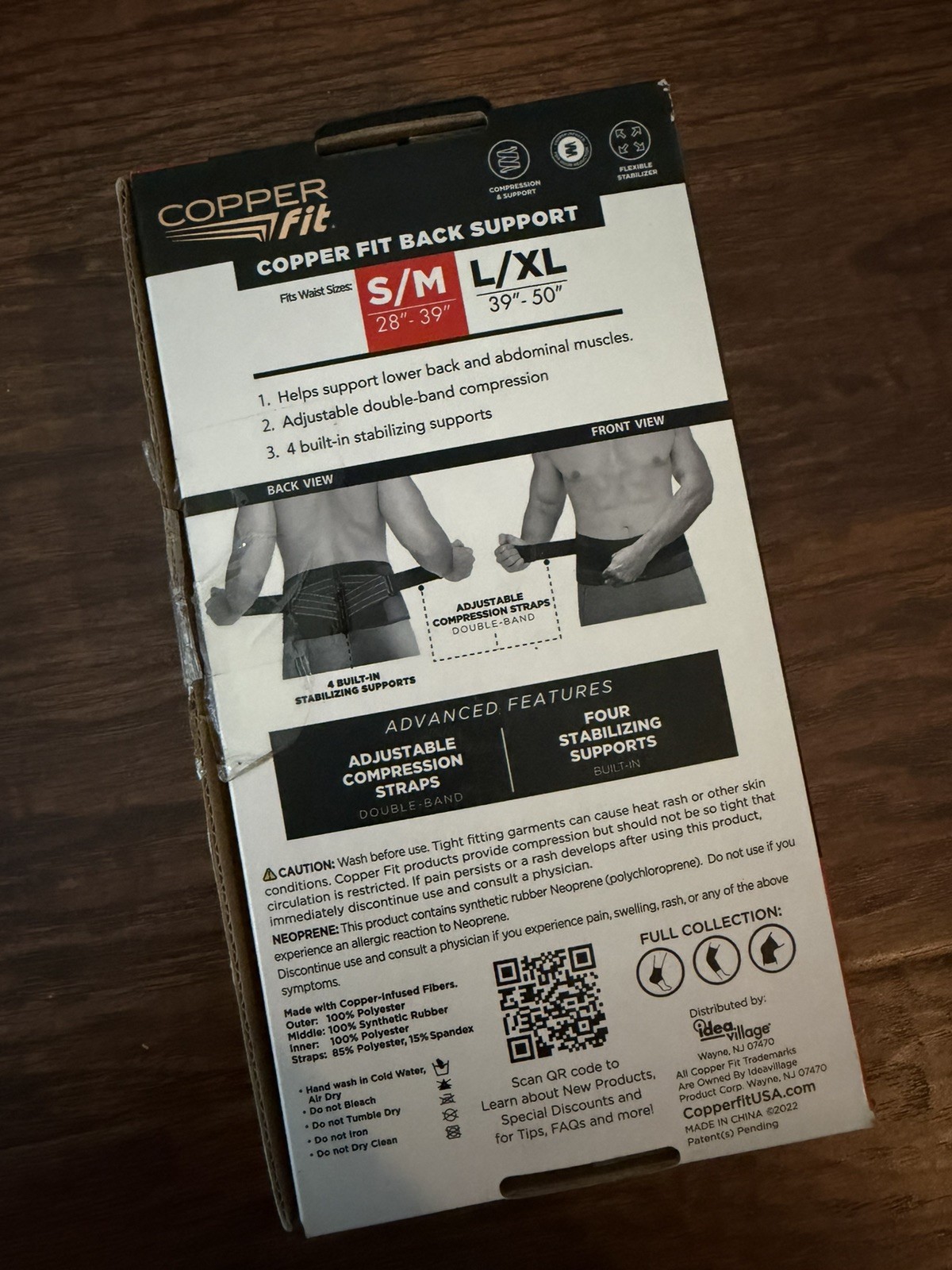 New Copper Fit Back Pro Compression Support Belt Adjustable Straps S/M 28″-39″