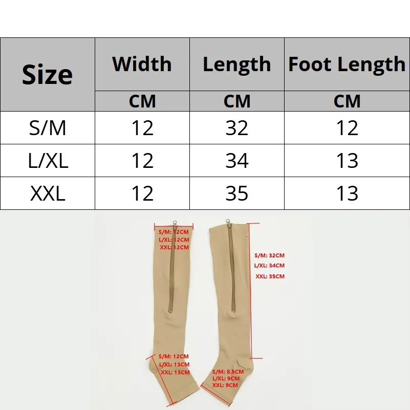 Nylon Zipper Compression Socks Support Graduated Stockings Mens Womens USA