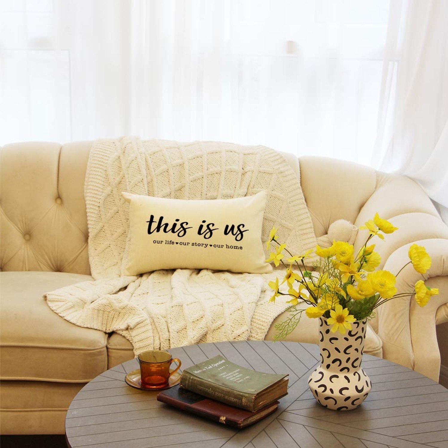 Ogiselestyle Farmhouse Pillow Covers with This is us Quote 12″ x 20″ Lumbar P…