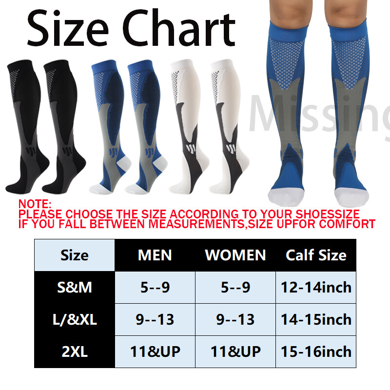 1-2 Pair Compression Socks 20-30 mmhg Knee High Men Women Calf Leg Brace Support