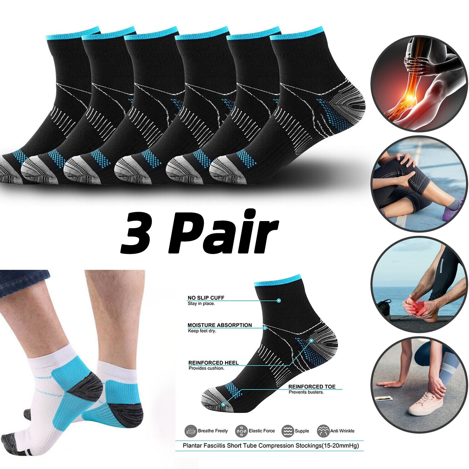Compression Socks Ankle Support Sleeves Brace Foot Pain Relief Plantar Fasciitis