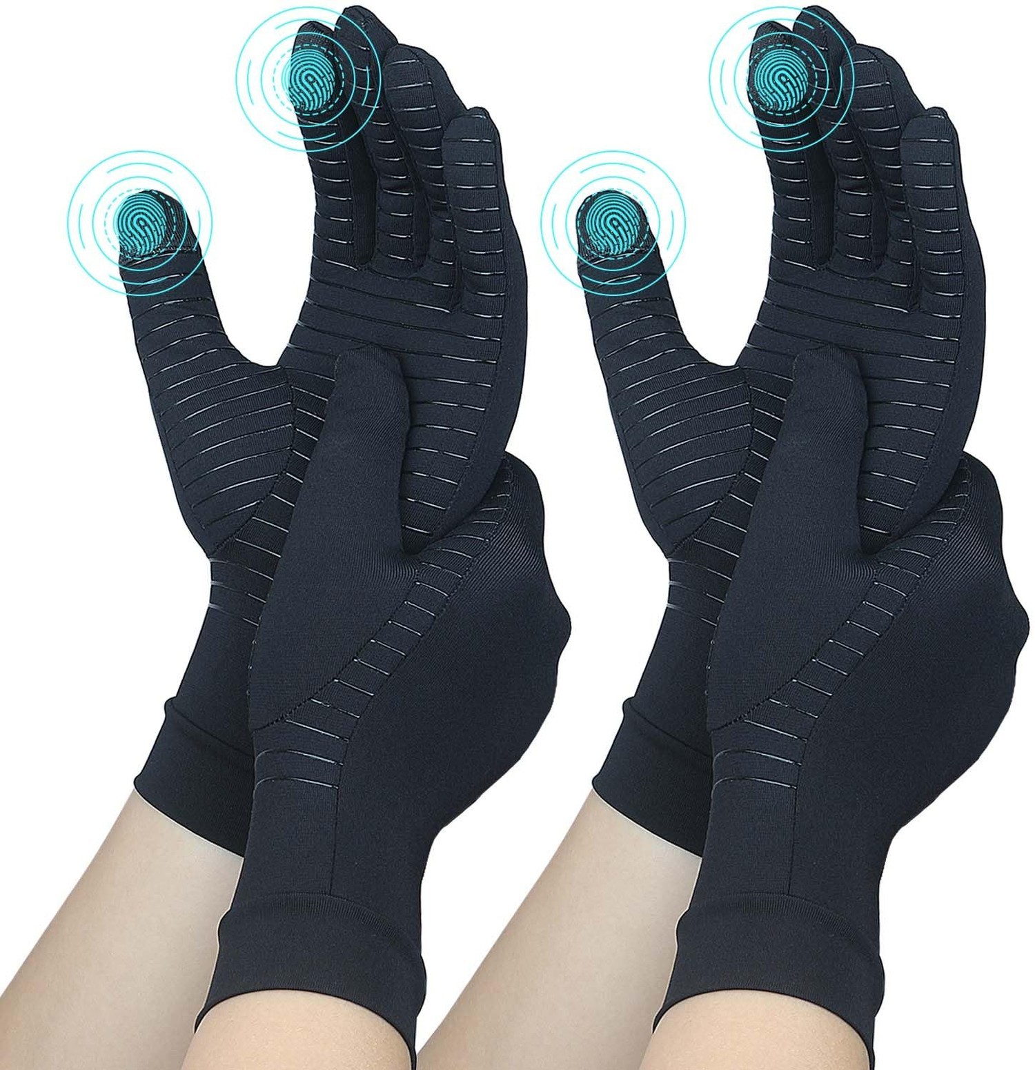 2 Pairs Full Finger Copper Arthritis Gloves with Touchscreen Tip, Compression…