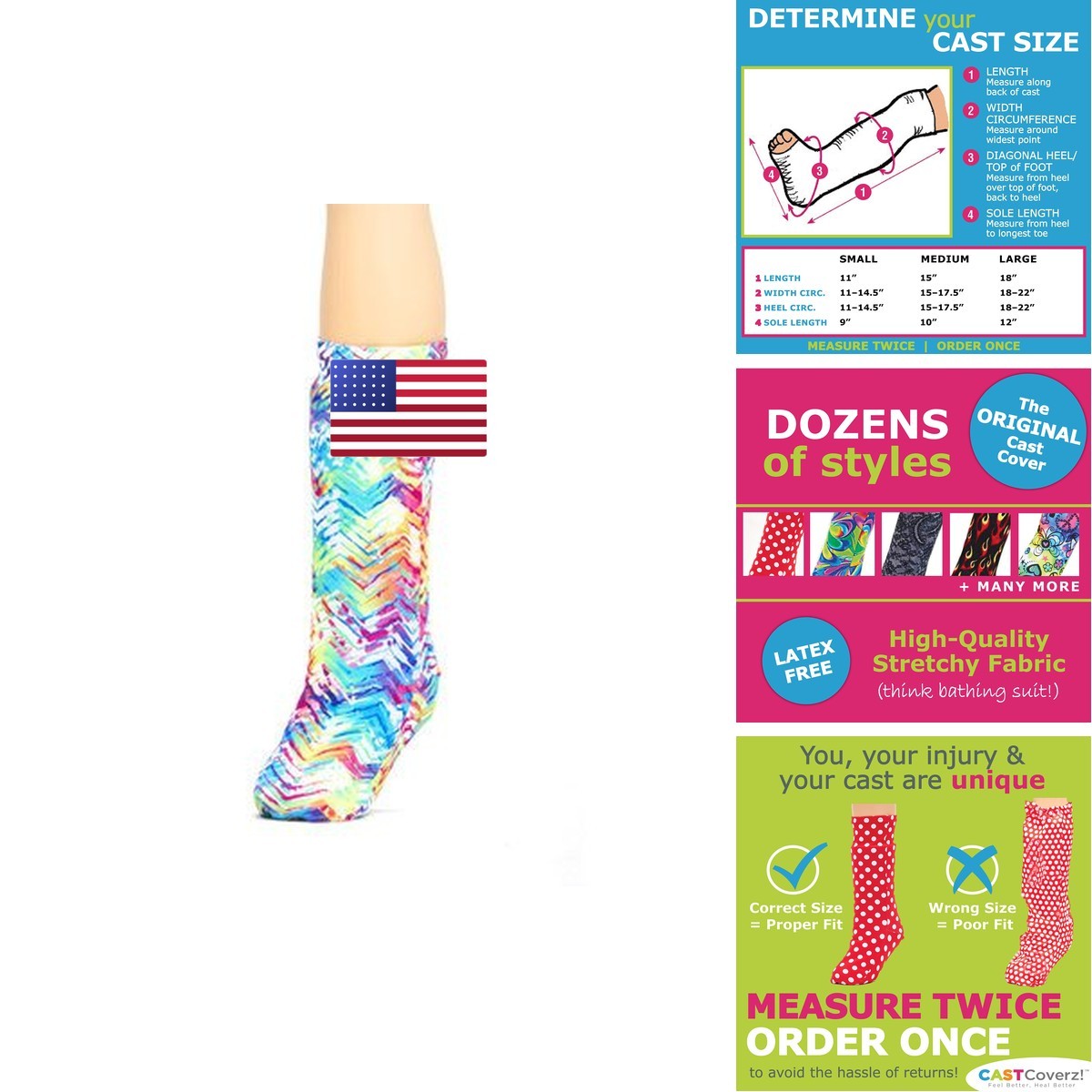 CastCoverz Leg Cast Cover – Neon Tracks – Medium Short – Below The Knee