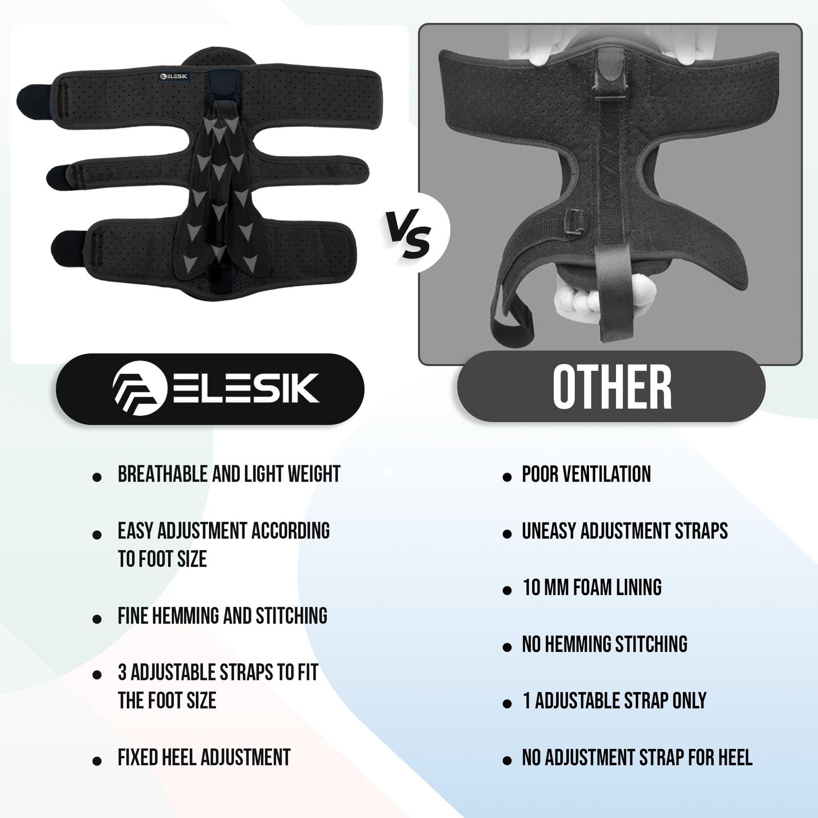 ELESIK Plantar Fasciitis Night Splint and Brace, Upgraded Planters Black