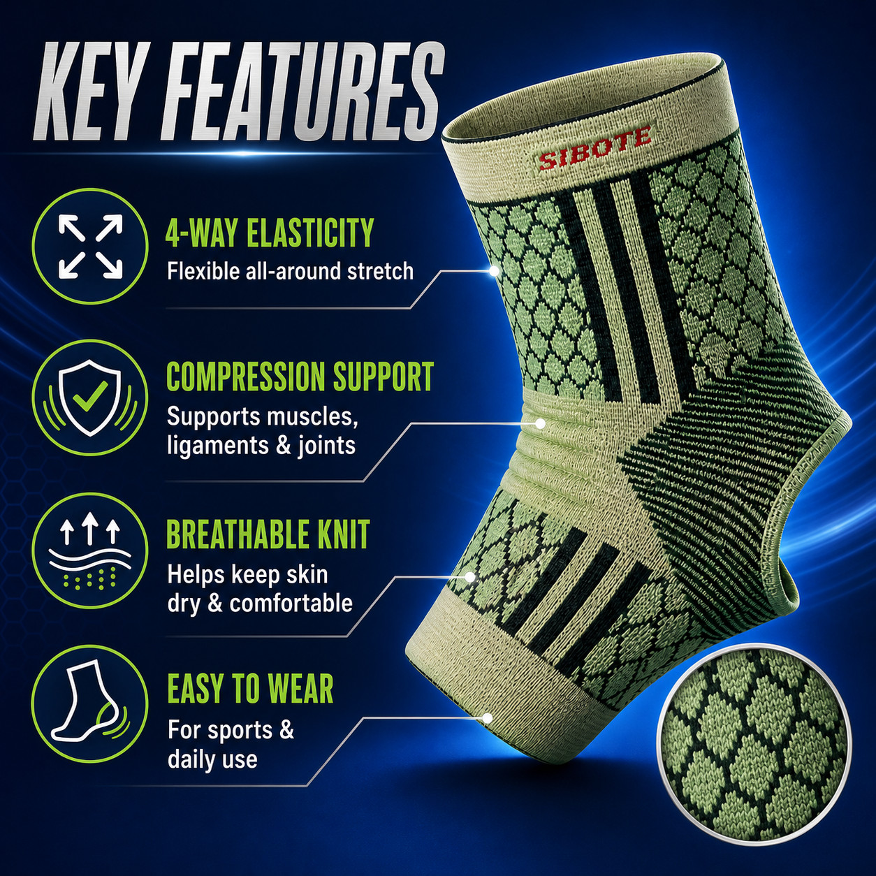 Sibote Elastic Ankle Support Compression Sleeve Sports Brace Beige 1 Piece