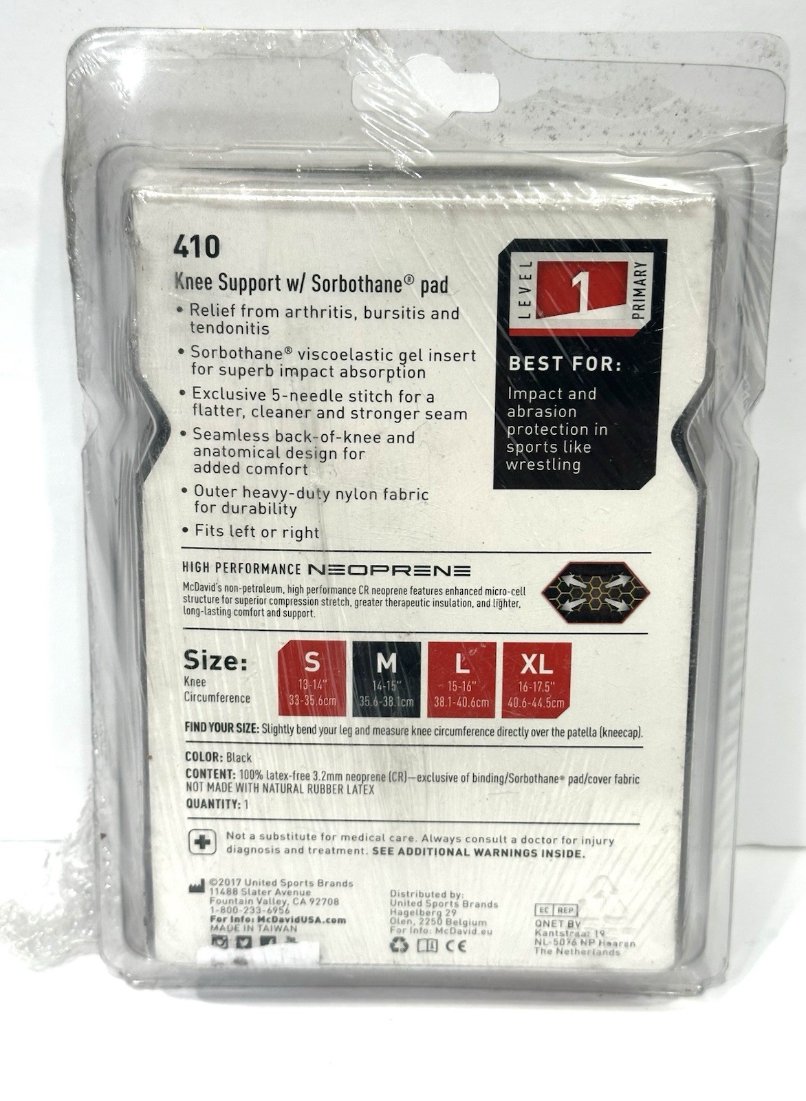 McDavid 410 Knee Support with Pad – MEDIUM High Performance Neoprene, NEW
