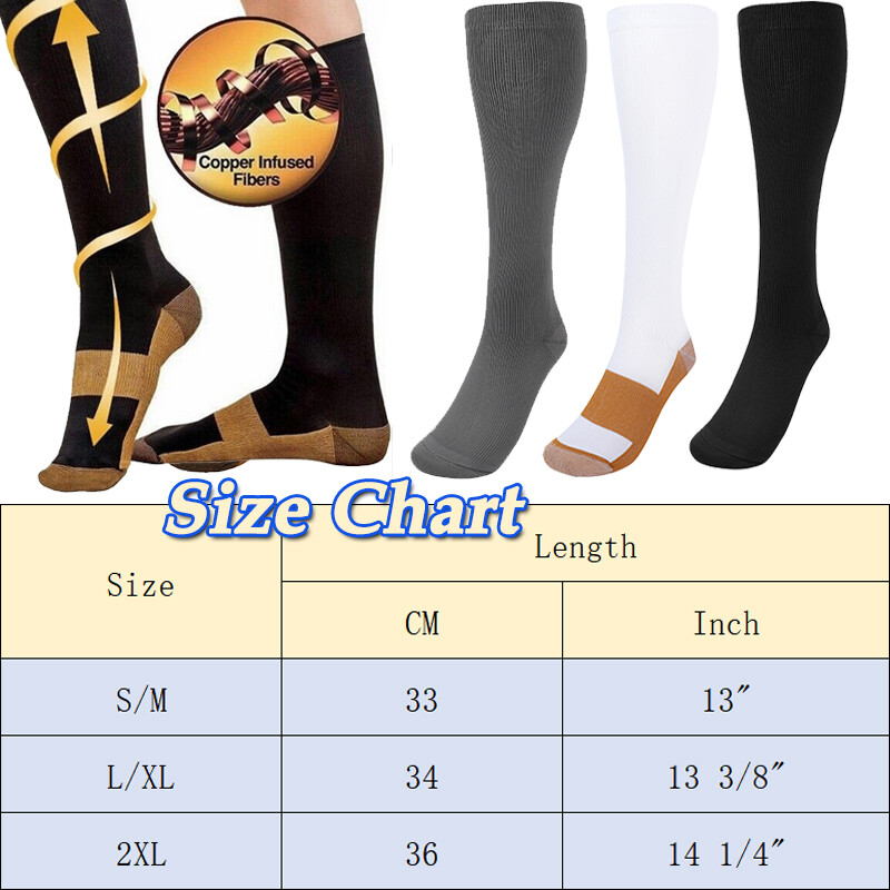 3 Pair Copper Compression Socks Medical 20-30mmHg Graduated Support Mens Womens