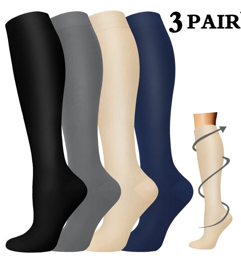 3 pares Medias de compresión para hombres y mujeres Profesionales 20-30 mmHg