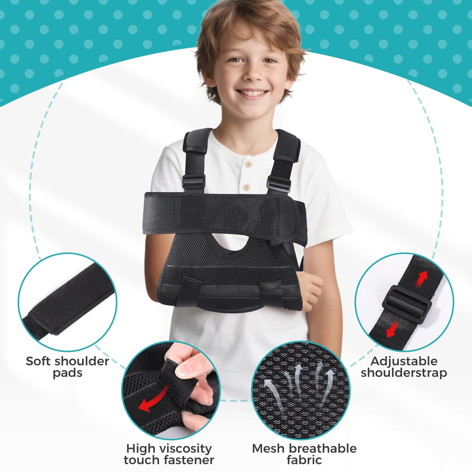 Kids Upper Extremity Sling Breathable Arm Shoulder Immobilizer Black XS