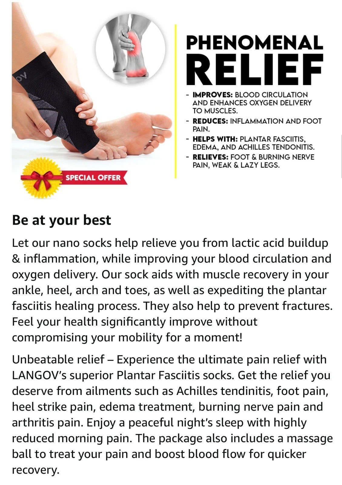 Nano Socks, Neuropathy Socks (Pair) for Women & Men, Ankle Support Brace S-XL