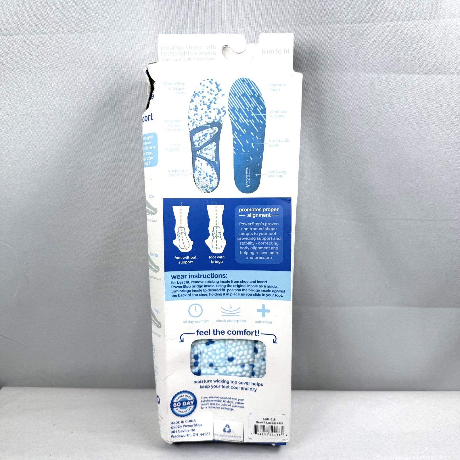 Powerstep Bridge Adaptable Arch Support Insoles – Men 6-7.5/Women 7-8.5 / New