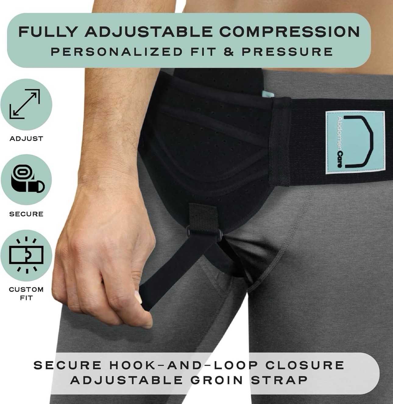 AbdomenCare Inguinal Hernia Belt w/ Compression Pads–Adjustable–L/XL