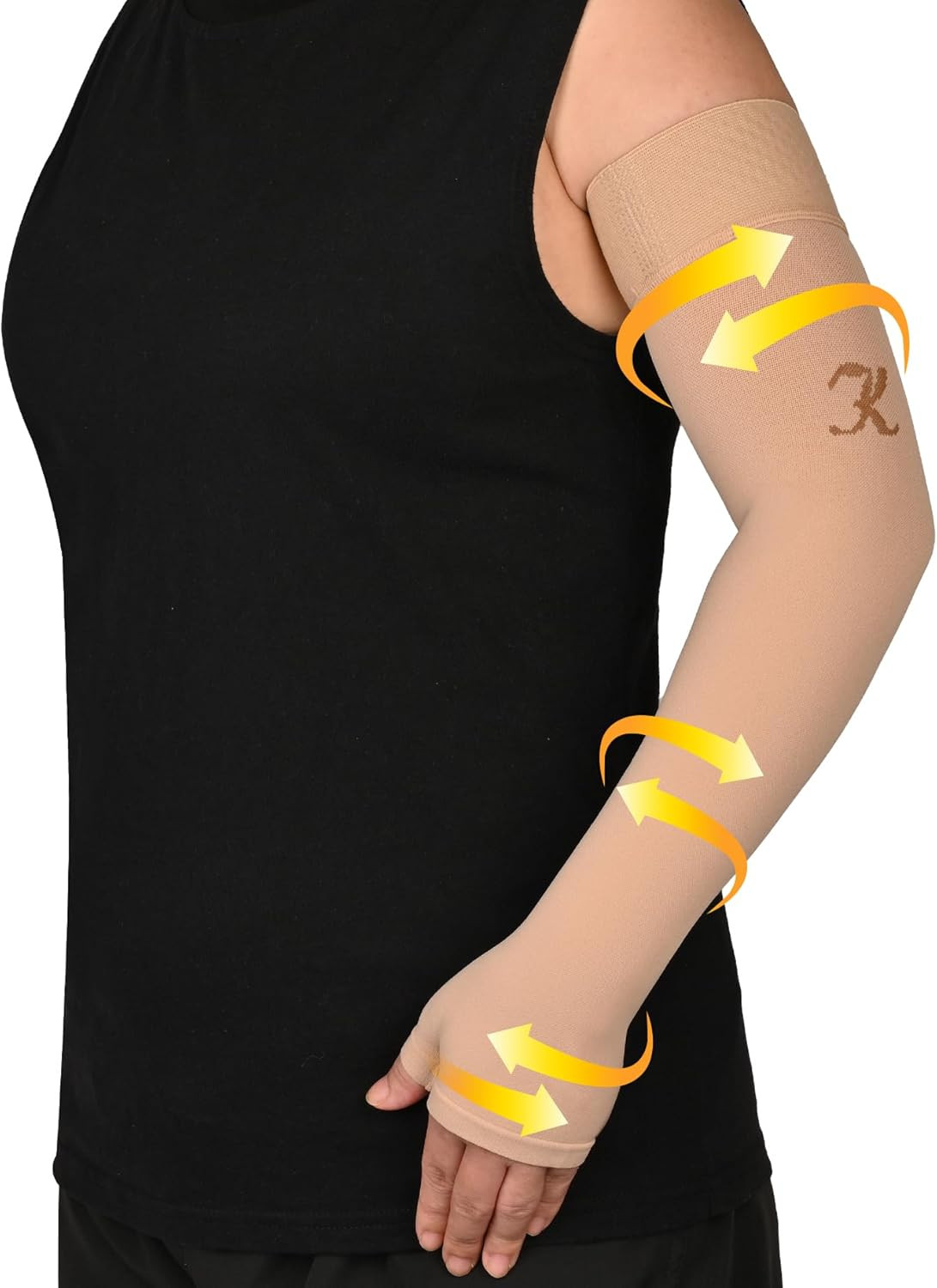 Compression Arm Sleeve with Gauntlet, 20-30 mmHg, Full Arm Support