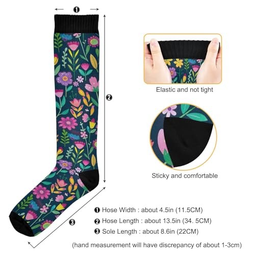 Compression Socks for Women and Men 20-30 mmHg Knee Colorful Floral Pattern