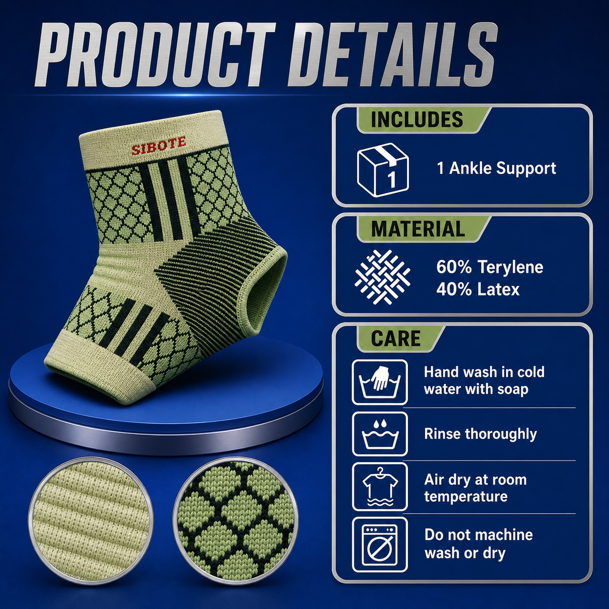 Sibote Elastic Ankle Support Compression Sleeve Sports Brace Beige 1 Piece