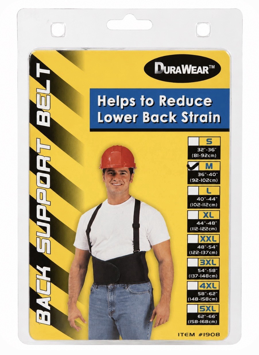 DuraWear Support Belt Back Brace w/ Suspenders Size M 36–40” Lower Back Support
