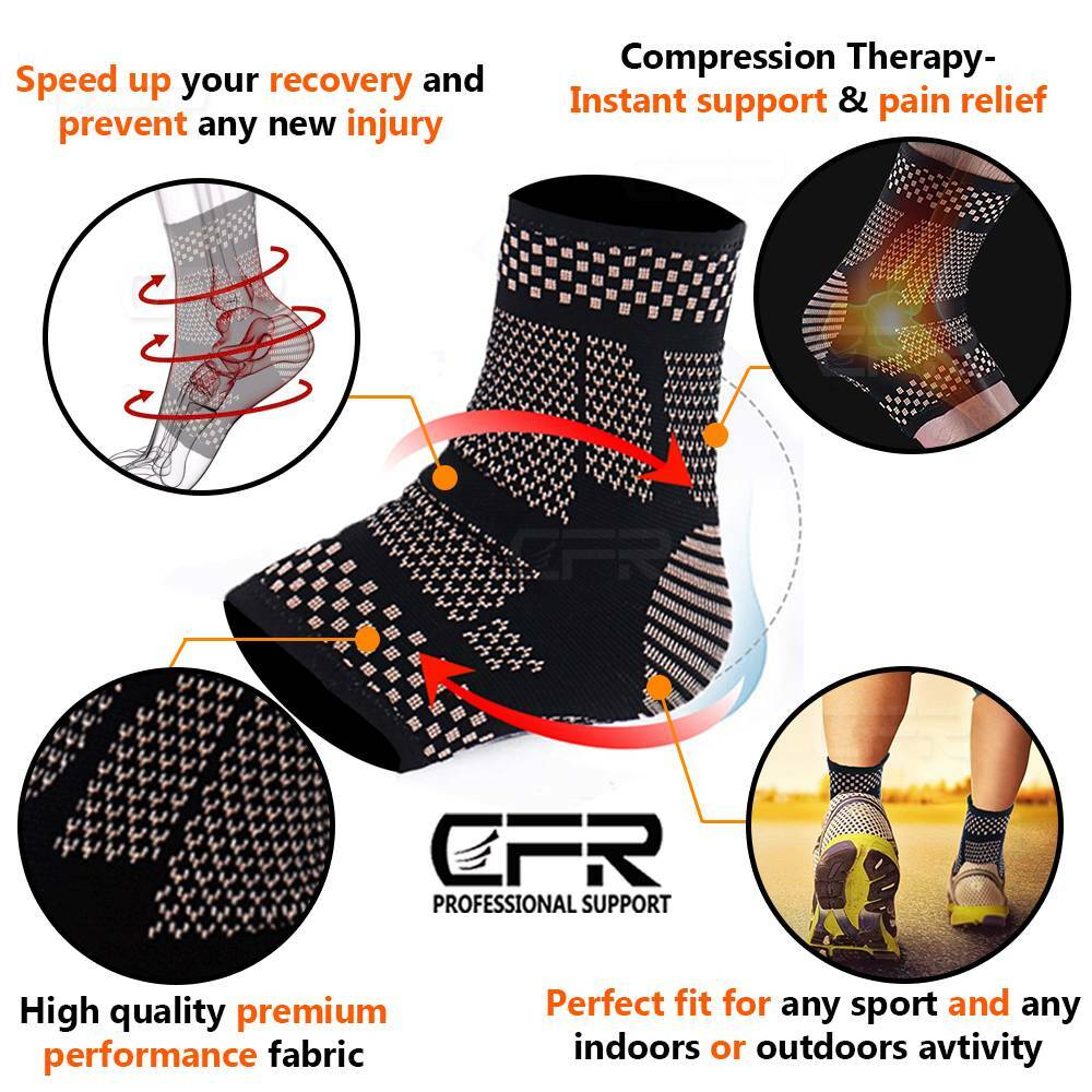 Copper Ankle Brace Support Compression Sleeve Plantar Fasciitis Foot Wrap CFR