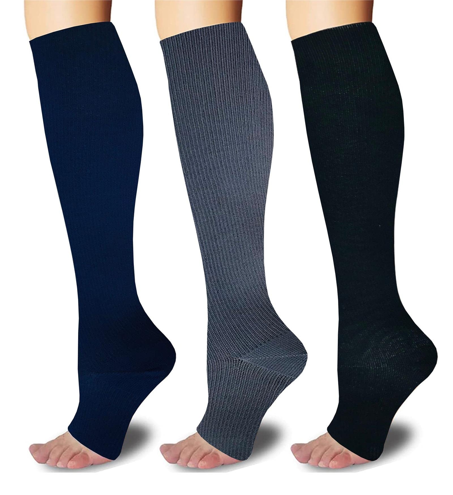 SHUTELI 3Pairs Toeless Open Toe 15-20mmHg Compression Socks for Men Women Sup…
