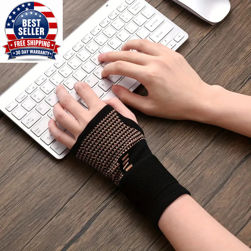 2Pcs Copper Fiber Wrist Brace Gloves – Adjustable Compression Hand & Wrist Suppo