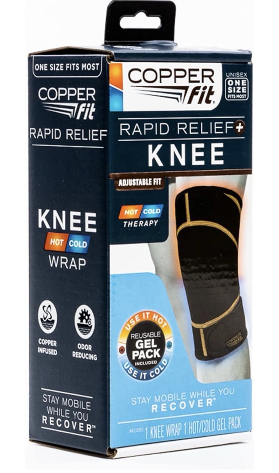 Copper Fit Rapid Relief Knee Wrap With Hot & Cold Gel Pack Adjustable Fit