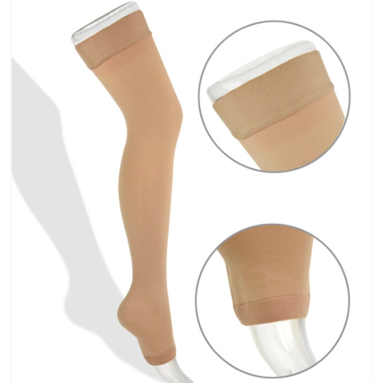 Lemon Hero Thigh High Compression Stockings with Open Toe Leg Support, Beige XL