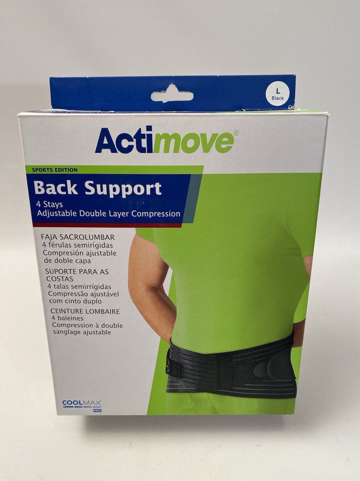 Back Support Size L Adjustable Double Layer Compression Black Actimove LARGE