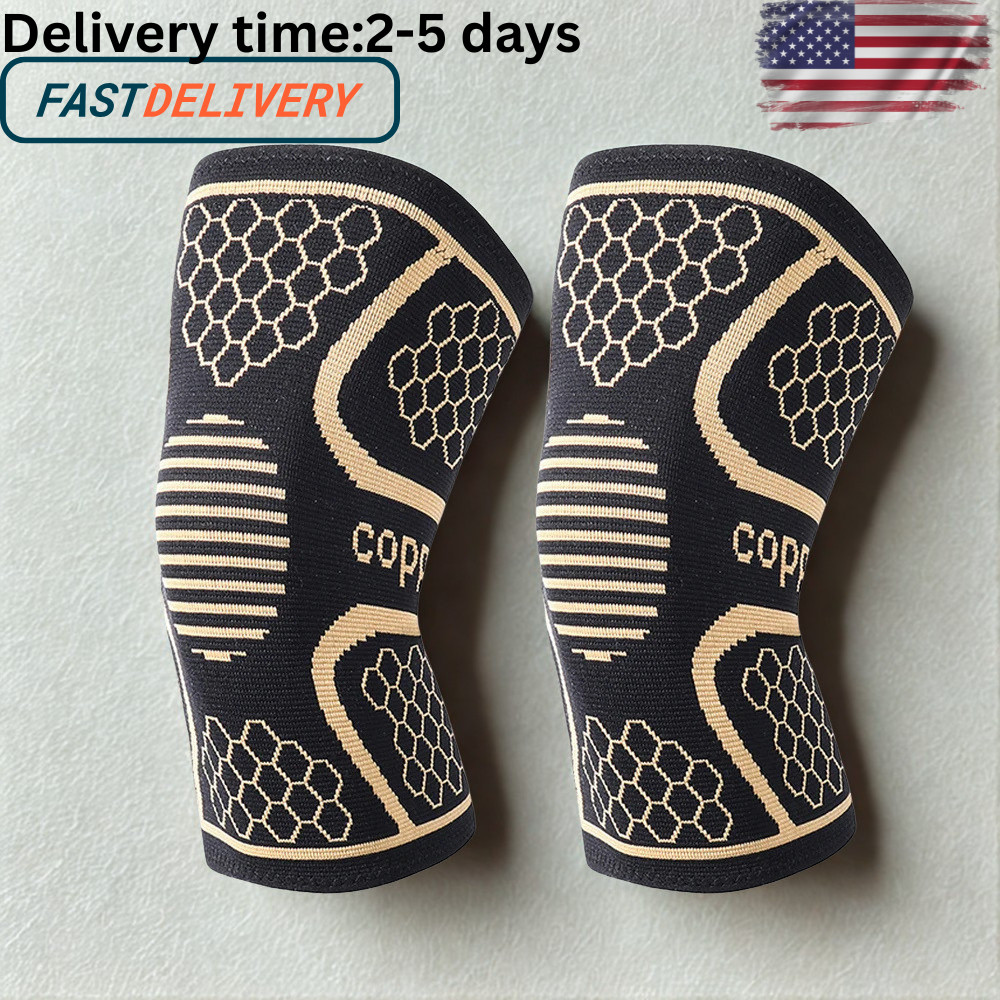 2x Copper Knee Compression Sleeves Brace Support for Arthritis Sports Joint Pain