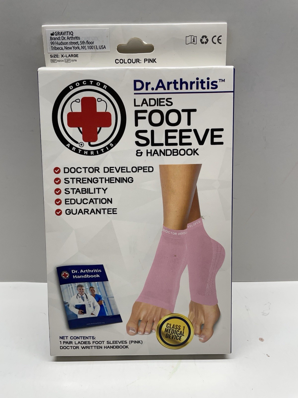 Dr. Arthritis Ladies Foot Sleeve Pink XL w/ Handbook Class 1 Medical Device New