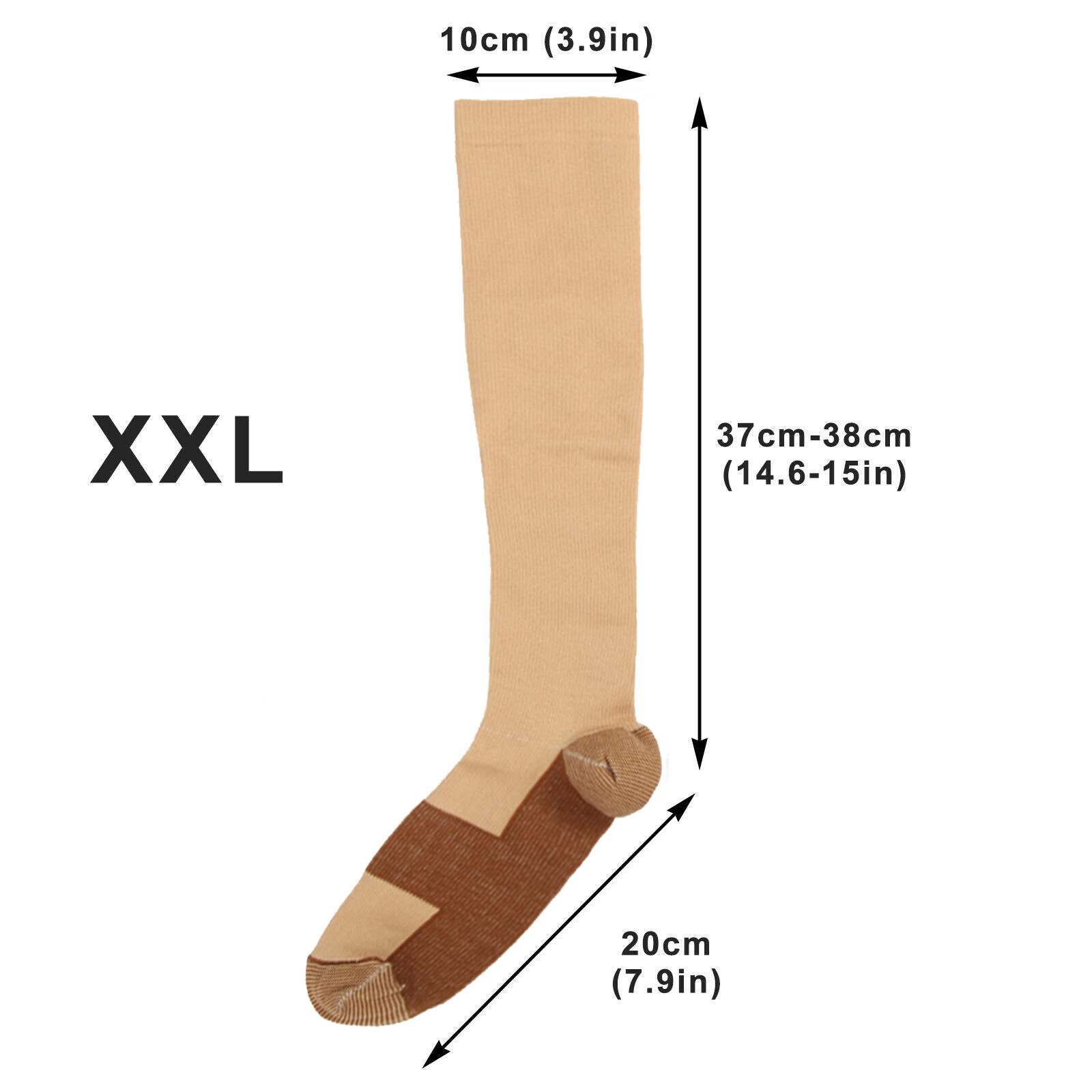 5 Pairs Beige Copper Compression Socks 20-30mmHg Graduated Support Men’s Women’s