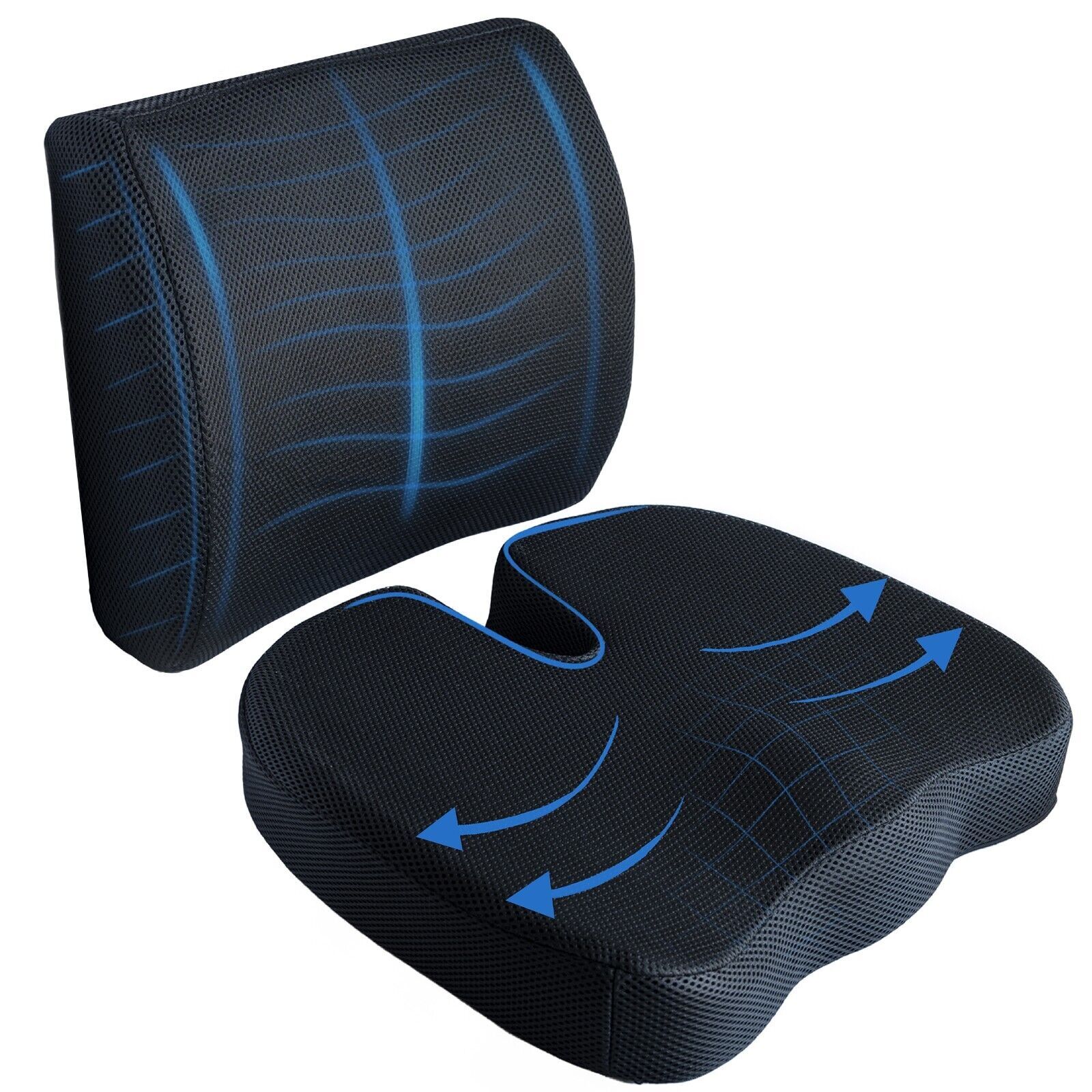 Memory Foam Seat Cushion & Lumbar Support for Office Car Ergonomic Back Support