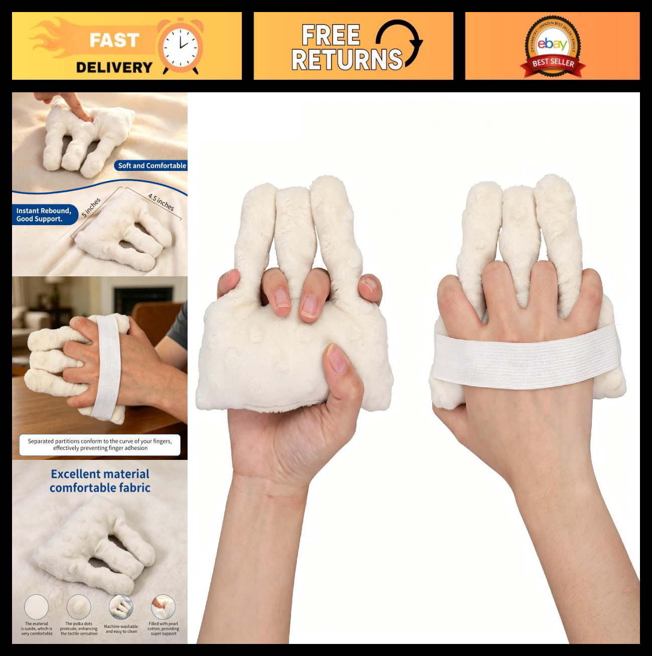 2pcs Anti-Stick Hand Rehabilitation Cushions, Finger Separator Protectors for St